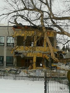 Demolition at St. Pats. Photo taken from Egan Drive.